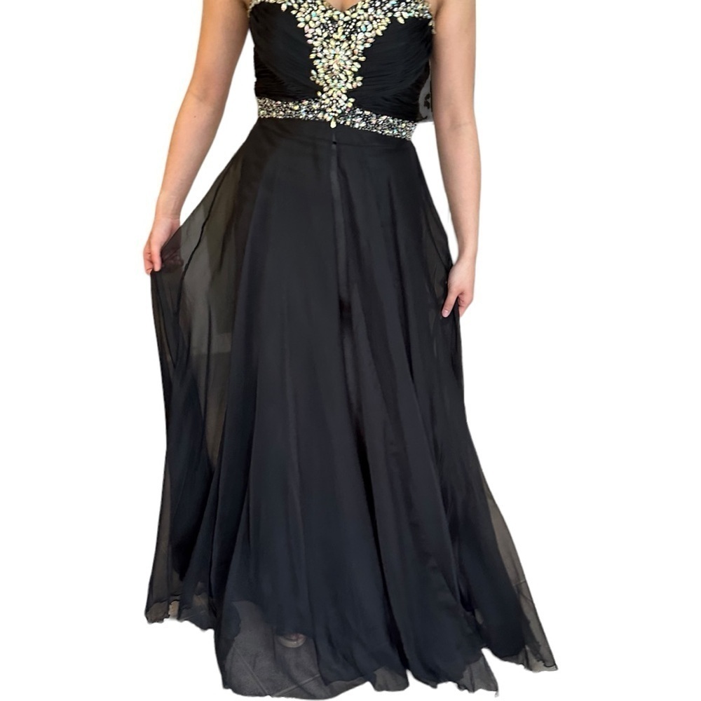 ✨Host Pick✨ BLACK CHIFFON PROM FORMAL EVENING GOWN WITH  RHINESTONE ACCENTS 4 - Picture 9 of 16